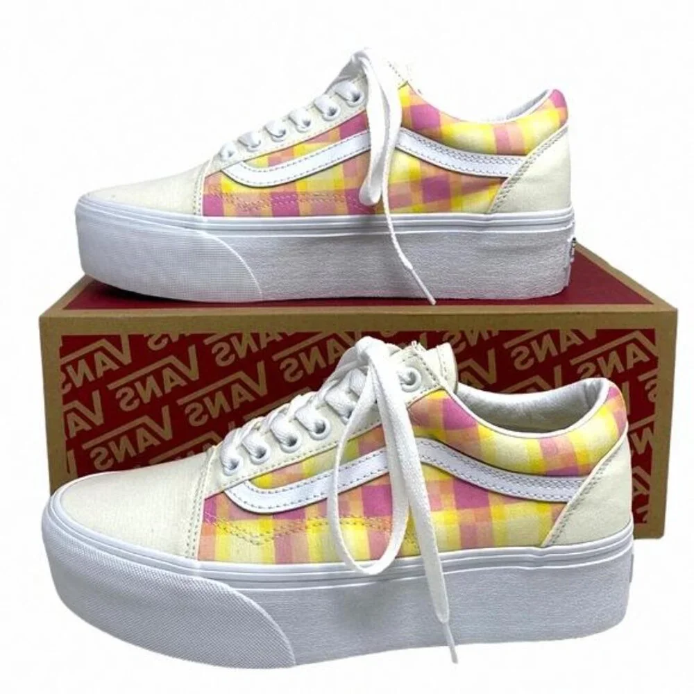 VANS Old Skool Platform Shoes Plaid Multi Sneakers VN0A7Q5MGBX Size Women Canvas